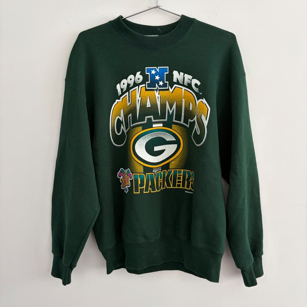 Vintage 1996 Green Bay Packers NFC Champs Pro Layer Sweatshirt Mens Large Green
